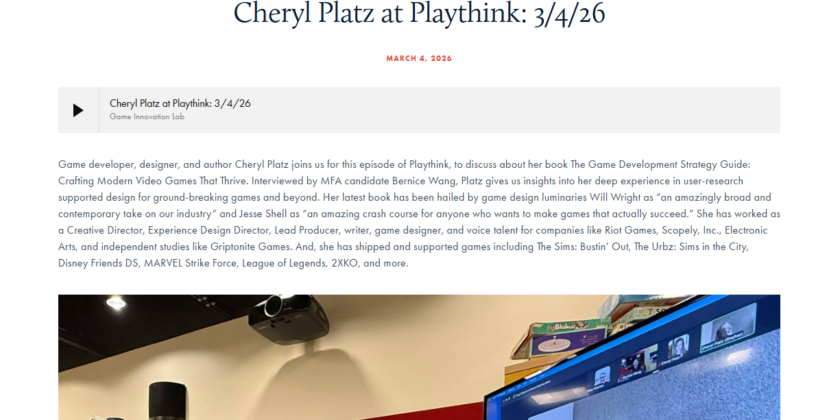 Cheryl Platz talks game development with USC’s Game Innovation Lab on the Playthink Podcast