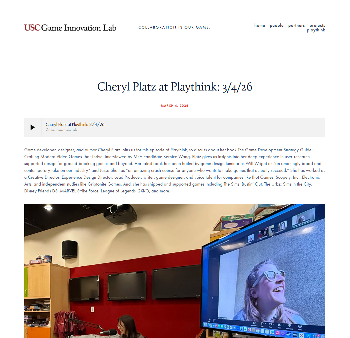 Cheryl Platz talks game development with USC’s Game Innovation Lab on the Playthink Podcast