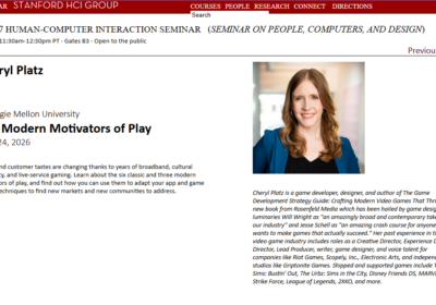 Cheryl Platz gives guest lecture on the Motivators of Play for Stanford University
